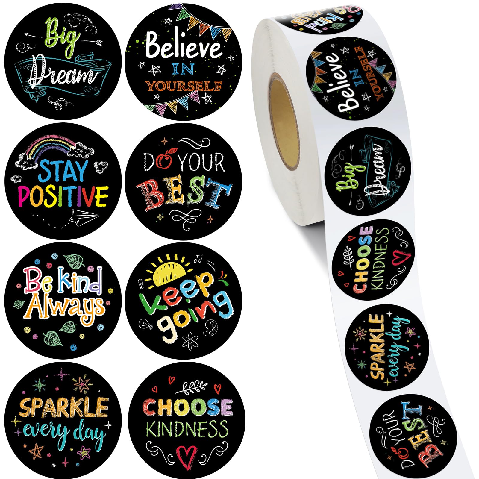Geyee 1000-Piece Kindness & Vibes Stickers – Positive Affirmation Motivational Decals, Chalkboard Style