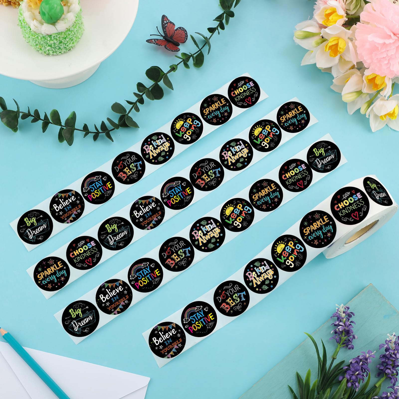 Geyee 1000-Piece Kindness & Vibes Stickers – Positive Affirmation Motivational Decals, Chalkboard Style