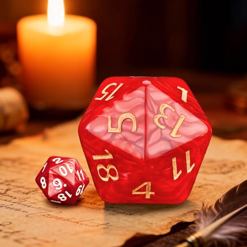 Giant 55mm D20 Dice – Red Pearl Finish – Jumbo Polyhedral Die for D&D, RPG & MTG