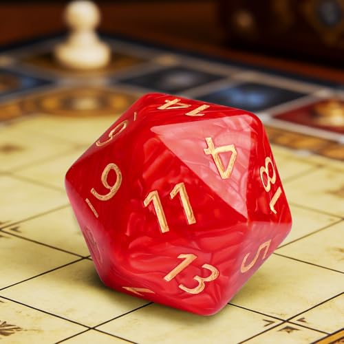 Giant 55mm D20 Dice – Red Pearl Finish – Jumbo Polyhedral Die for D&D, RPG & MTG