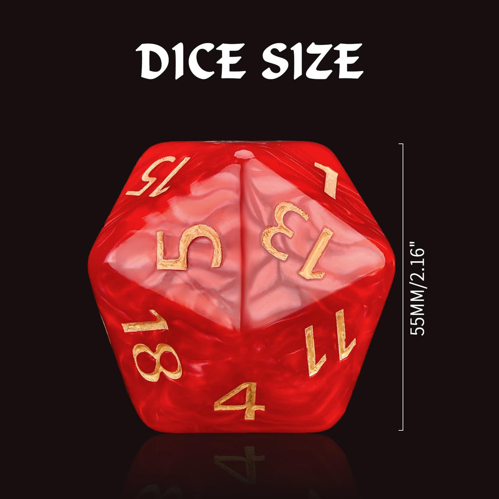Giant 55mm D20 Dice – Red Pearl Finish – Jumbo Polyhedral Die for D&D, RPG & MTG