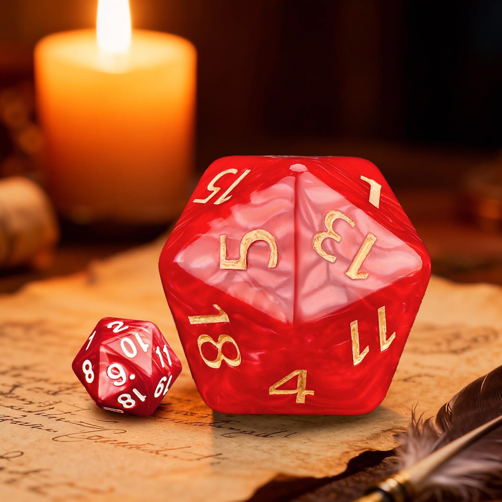 Giant 55mm D20 Dice – Red Pearl Finish – Jumbo Polyhedral Die for D&D, RPG & MTG