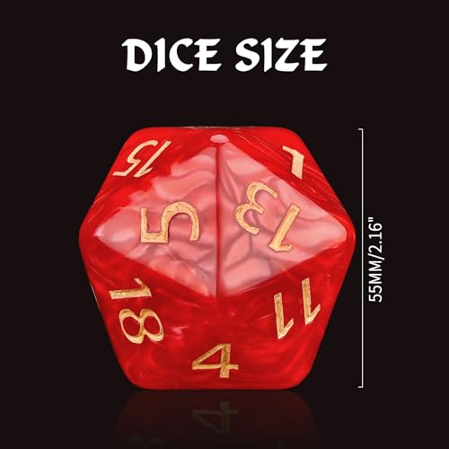 Giant 55mm D20 Dice – Red Pearl Finish – Jumbo Polyhedral Die for D&D, RPG & MTG
