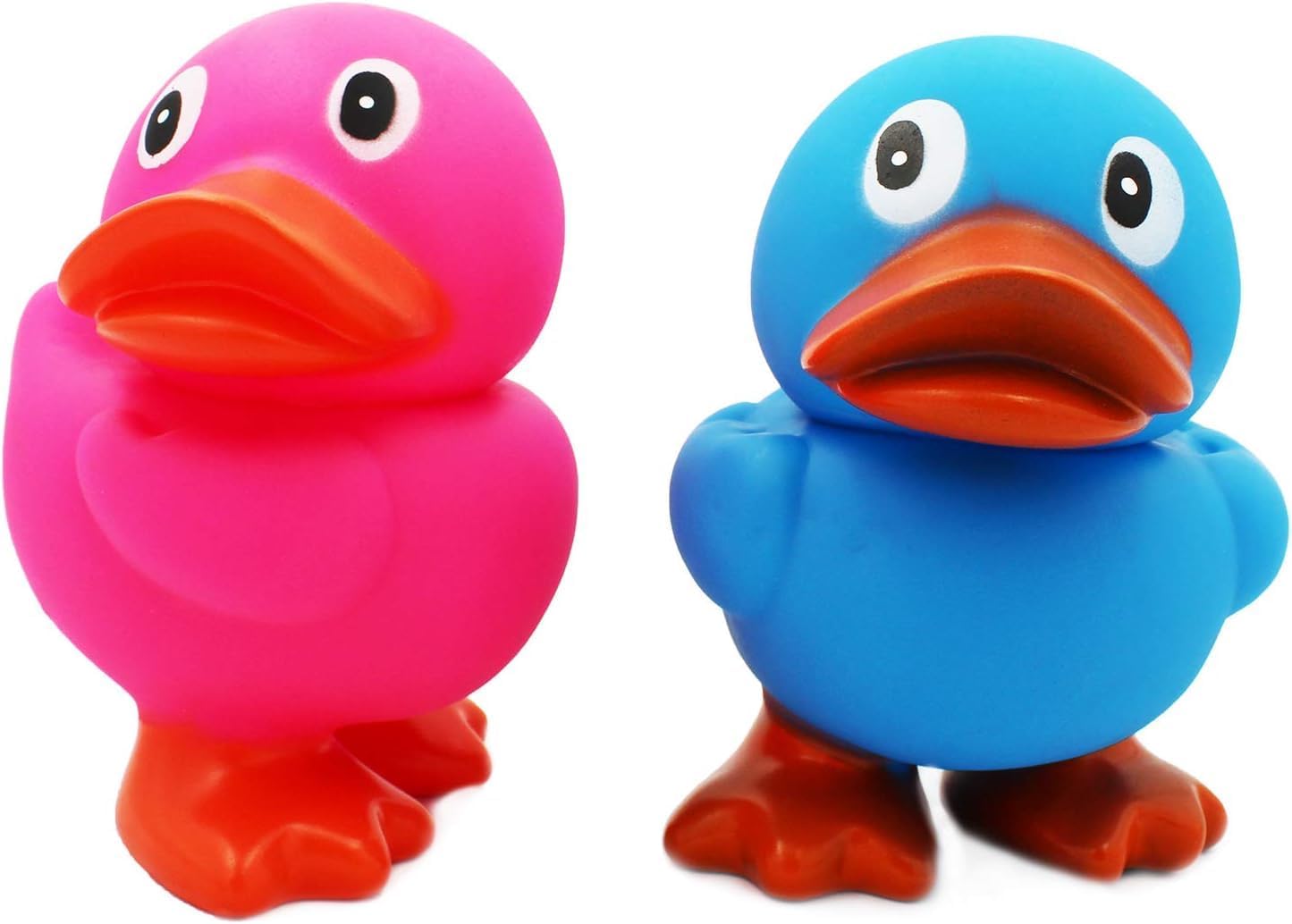 Giant 6.5-Inch Rubber Duckies 2-Pack Assorted Colors with Flippers - Fun Bath Toys and Decor