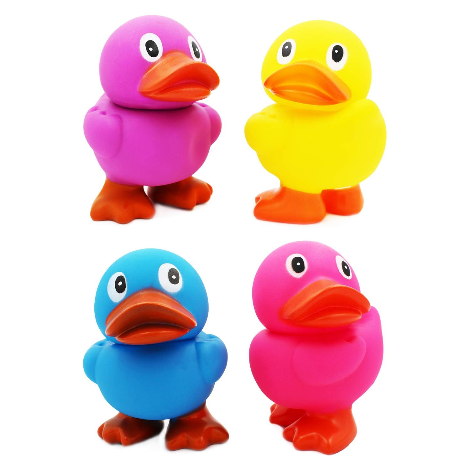 Giant 6.5-Inch Rubber Duckies 2-Pack Assorted Colors with Flippers - Fun Bath Toys and Decor