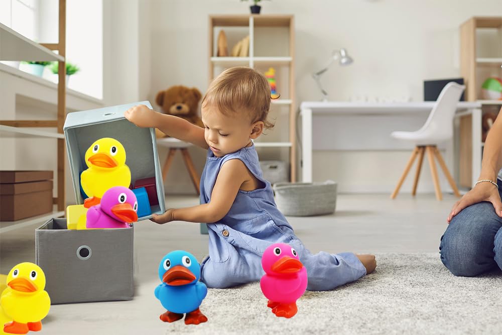 Giant 6.5-Inch Rubber Duckies 2-Pack Assorted Colors with Flippers - Fun Bath Toys and Decor