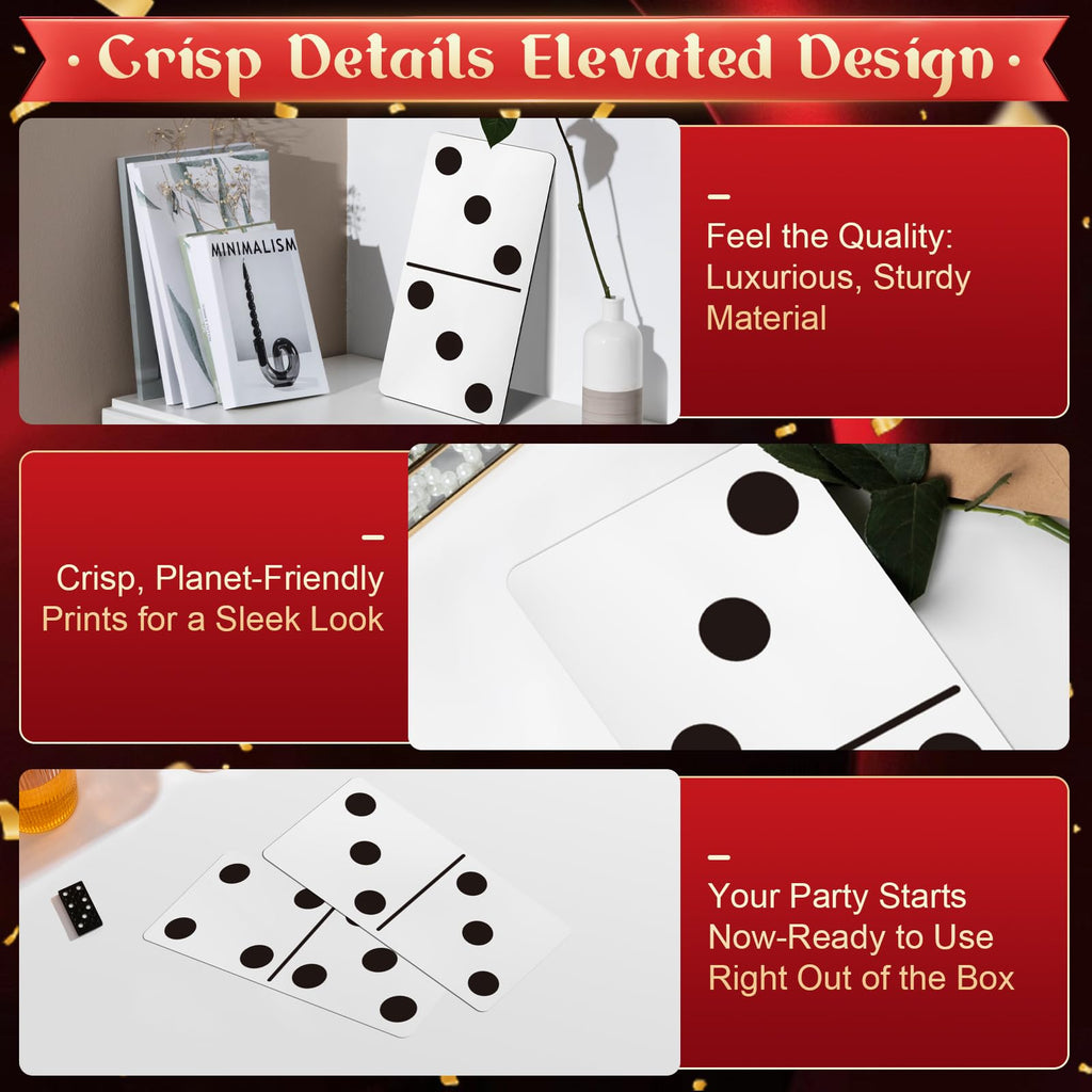 Giant Domino Decor Set 5-Pack – Jumbo 15.7x7.87 Inch Cardboard Stand-Ups for Casino & Game Night Parties by BlitzFill
