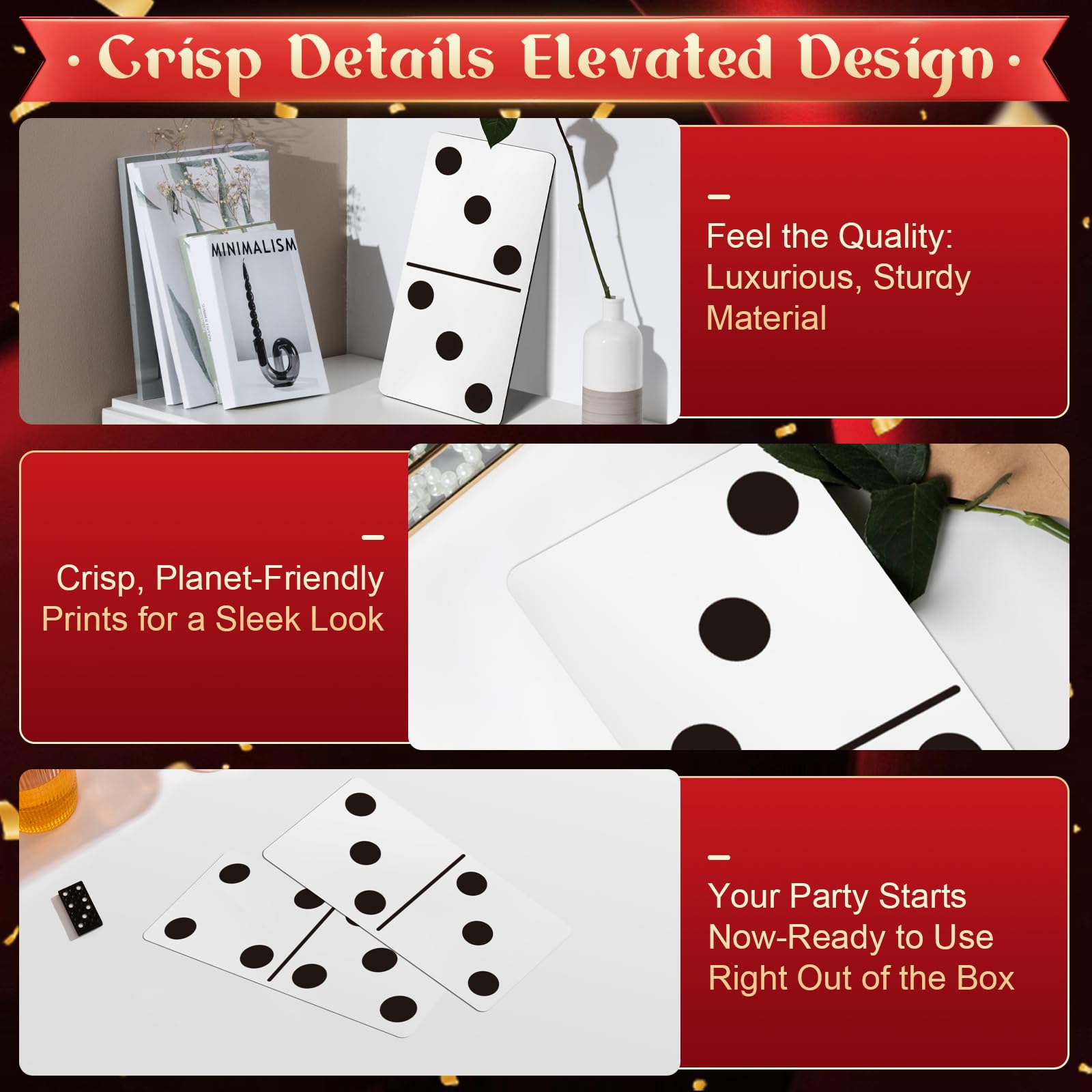Giant Domino Decor Set 5-Pack – Jumbo 15.7x7.87 Inch Cardboard Stand-Ups for Casino & Game Night Parties by BlitzFill