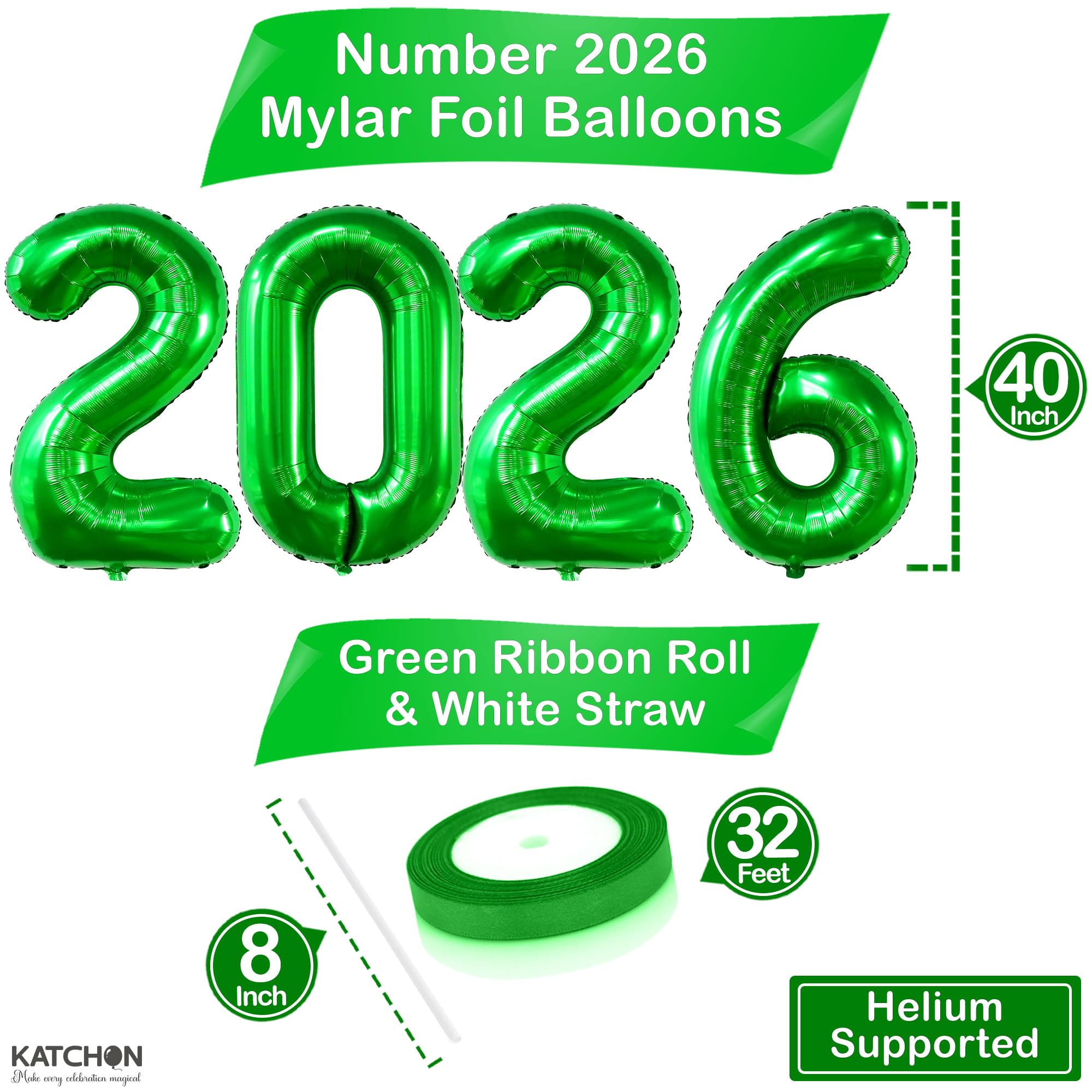 Giant Green 2026 Balloons 42 Inch – KatchOn Foil Number Balloons for Graduation Decorations Class of 2026