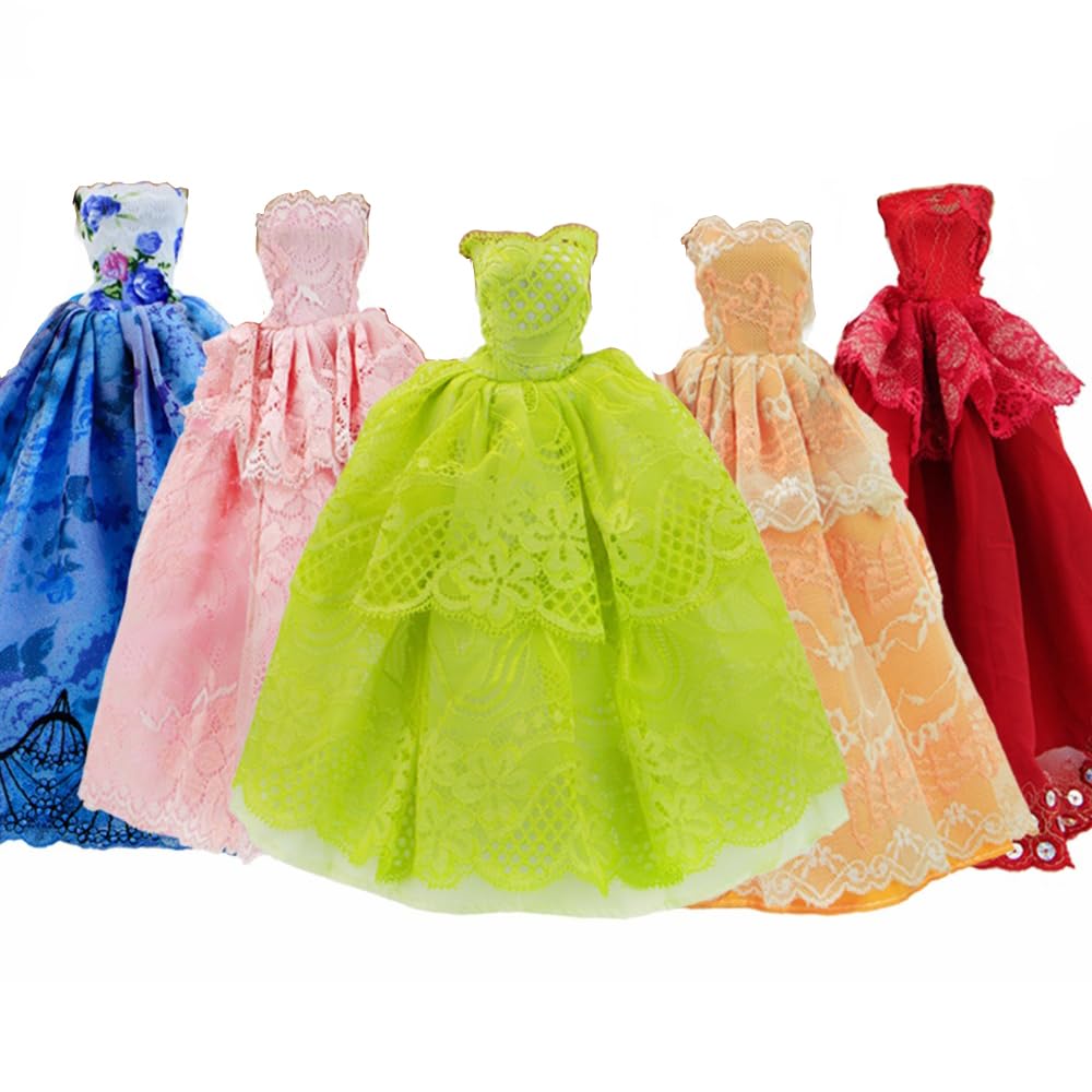 GIETIOS 5-Piece Handmade Doll Dress Set – Wedding & Party Gowns for 11.5-Inch Dolls (Random Styles)