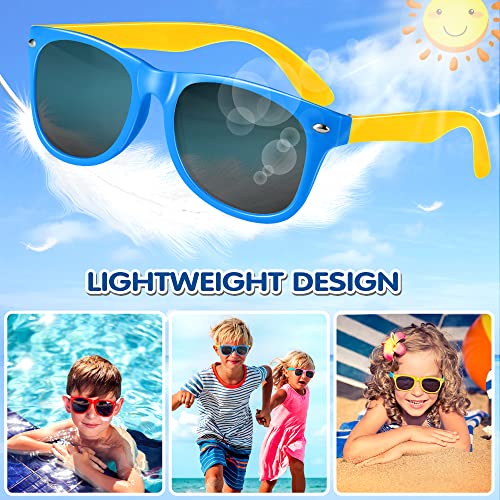 GIFTINBOX 12-Pack Kids Sunglasses Bulk with UV400 Protection, Polarized Lenses – Neon Retro Horn-Rimmed for Ages 3-8