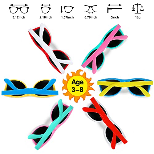 GIFTINBOX 12-Pack Kids Sunglasses Bulk with UV400 Protection, Polarized Lenses – Neon Retro Horn-Rimmed for Ages 3-8