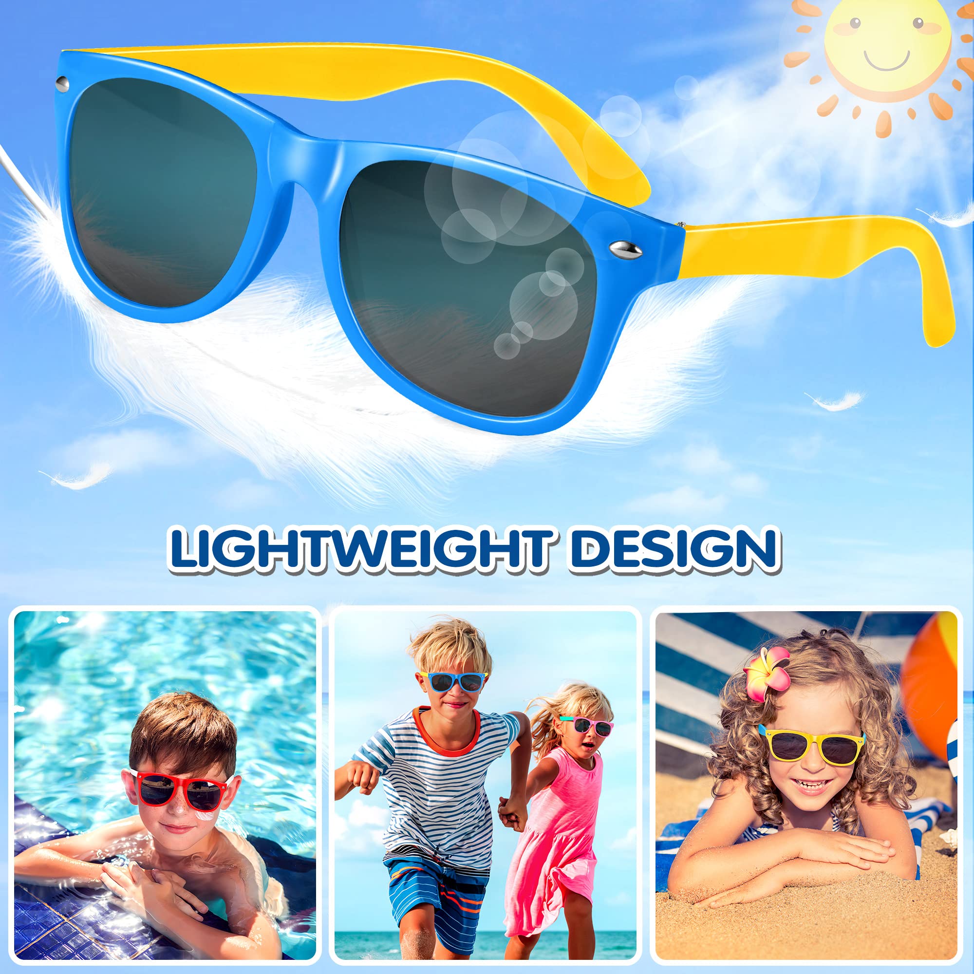 GIFTINBOX 12-Pack Kids Sunglasses Bulk with UV400 Protection, Polarized Lenses – Neon Retro Horn-Rimmed for Ages 3-8