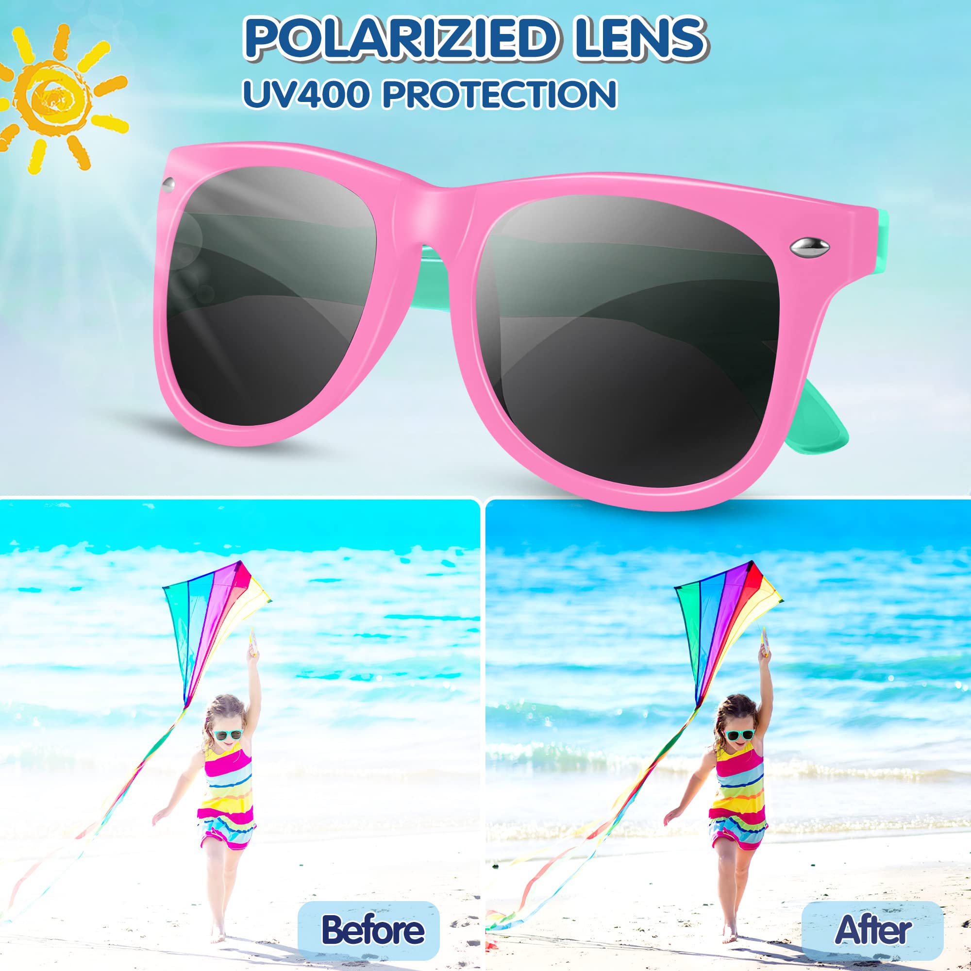 GIFTINBOX 12-Pack Kids Sunglasses Bulk with UV400 Protection, Polarized Lenses – Neon Retro Horn-Rimmed for Ages 3-8
