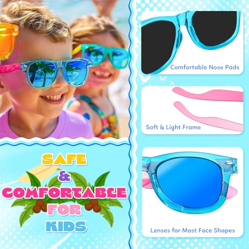 GIFTINBOX 16 Pack Kids Neon Sunglasses Bulk Party Favors - UV 400 Protection for Ages 3-8