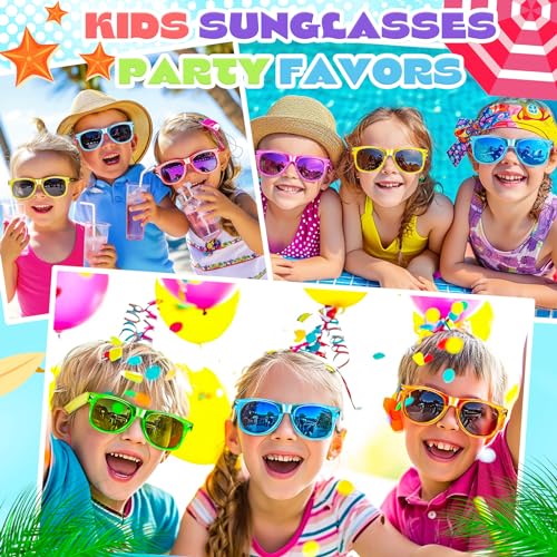 GIFTINBOX 16 Pack Kids Neon Sunglasses Bulk Party Favors - UV 400 Protection for Ages 3-8