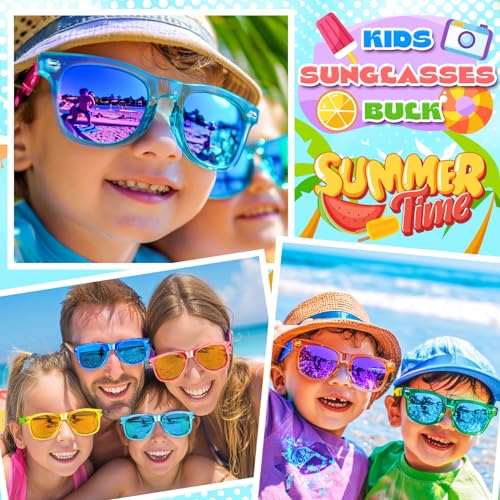 GIFTINBOX 16 Pack Kids Neon Sunglasses Bulk Party Favors - UV 400 Protection for Ages 3-8