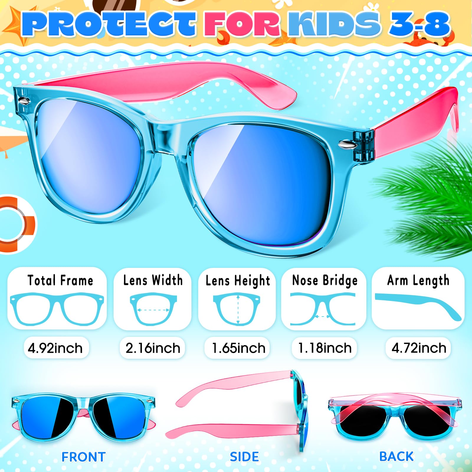 GIFTINBOX 16 Pack Kids Neon Sunglasses Bulk Party Favors - UV 400 Protection for Ages 3-8