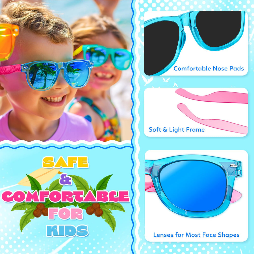 GIFTINBOX 16 Pack Kids Neon Sunglasses Bulk Party Favors - UV 400 Protection for Ages 3-8