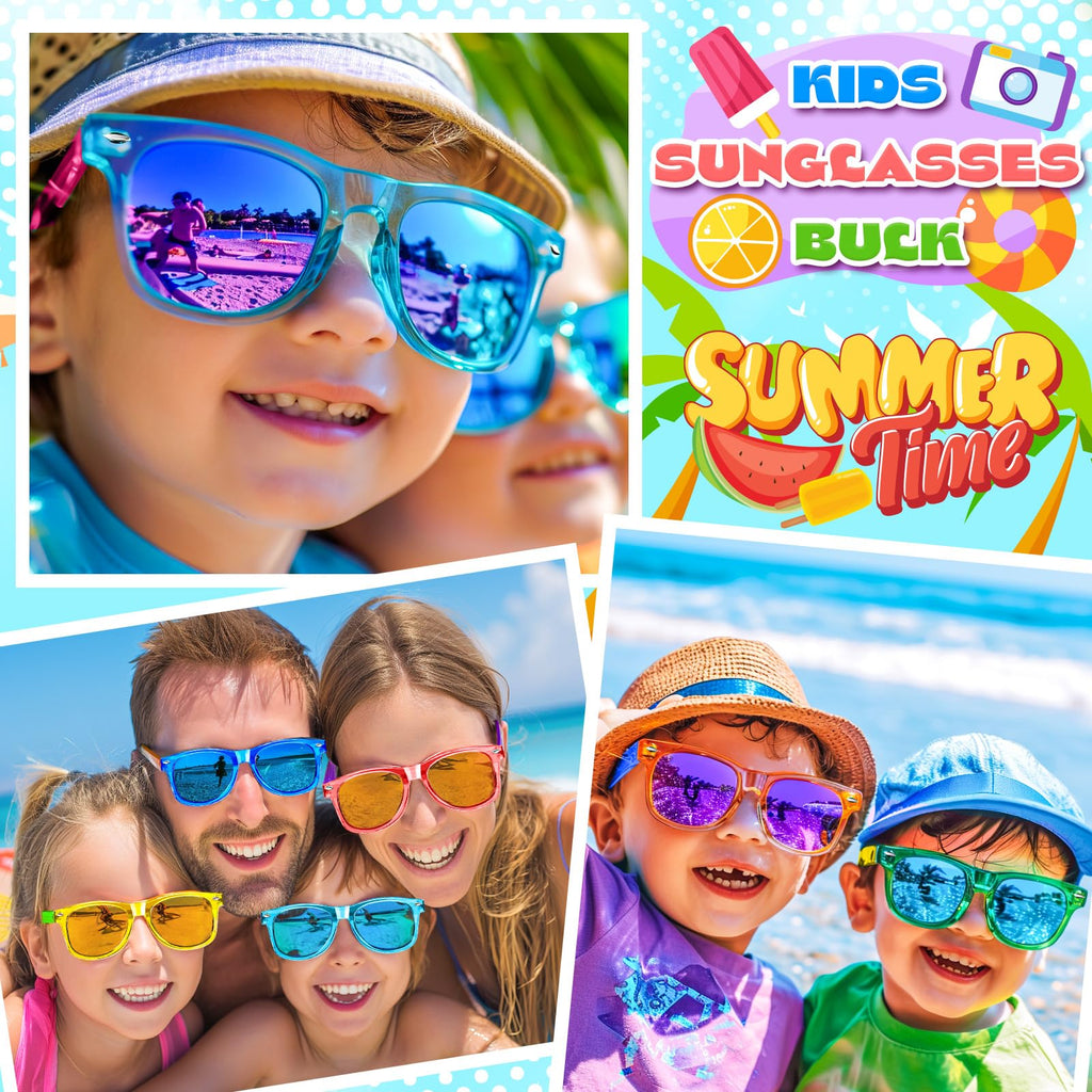 GIFTINBOX 16 Pack Kids Neon Sunglasses Bulk Party Favors - UV 400 Protection for Ages 3-8