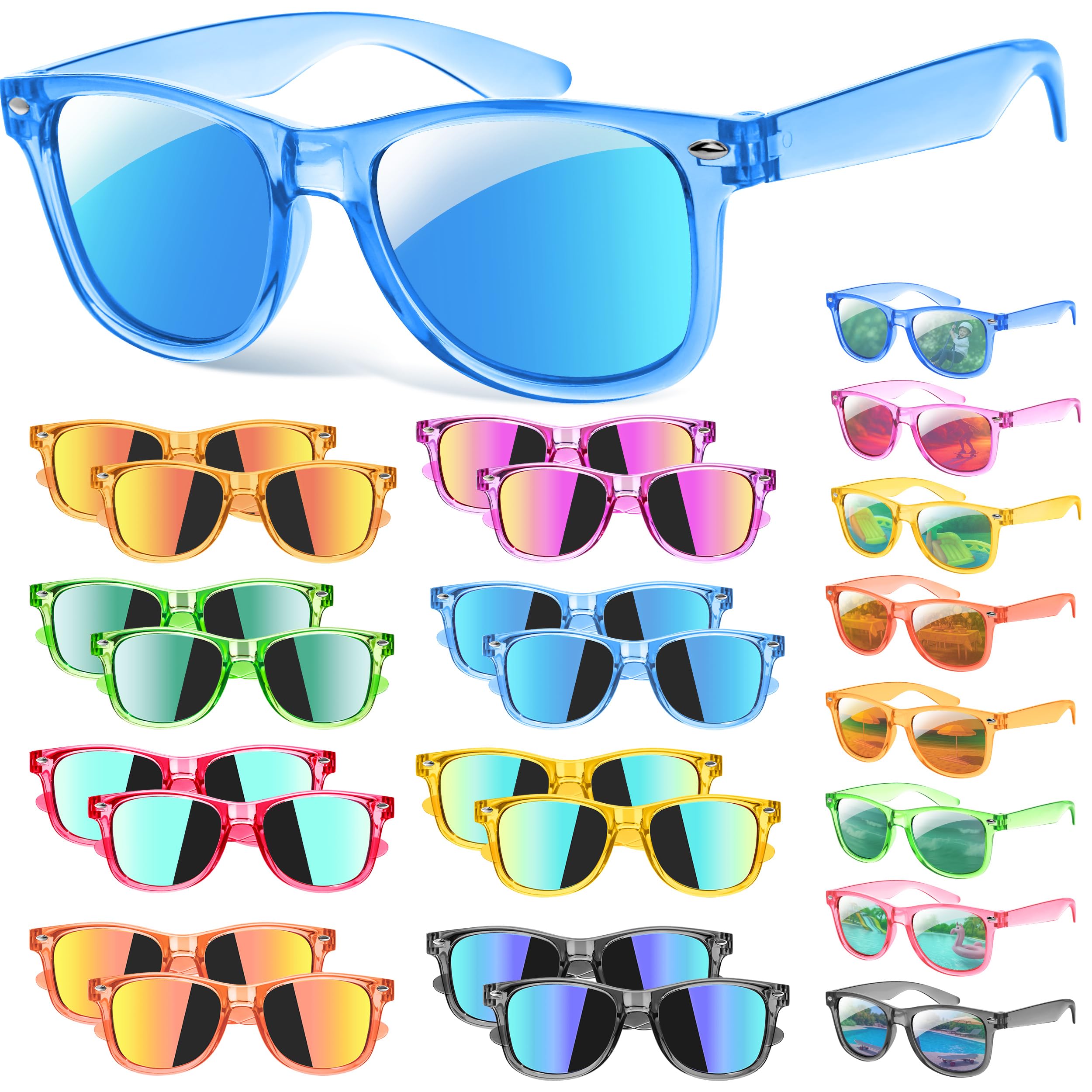 GIFTINBOX 16 Pack Kids Sunglasses – Translucent UV400 Party Favors for Ages 3-8