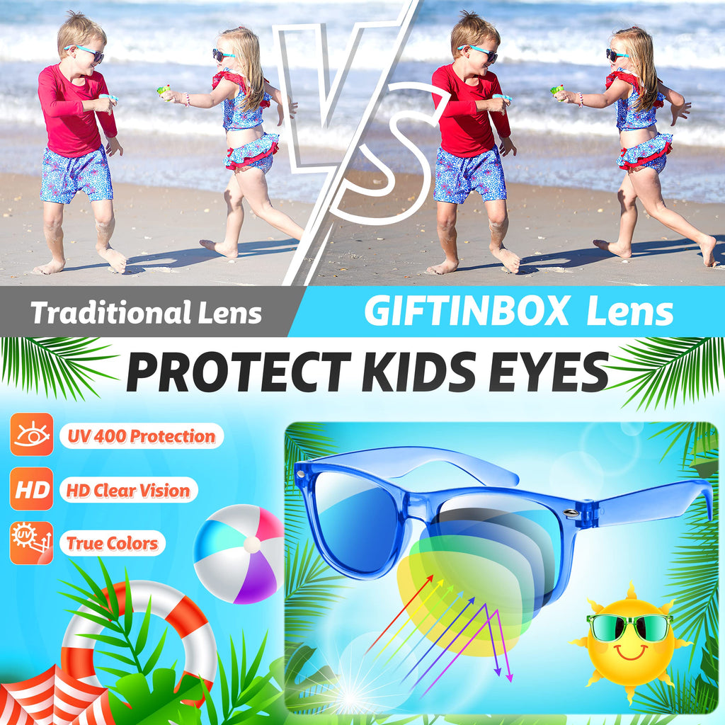 GIFTINBOX 16 Pack Kids Sunglasses – Translucent UV400 Party Favors for Ages 3-8