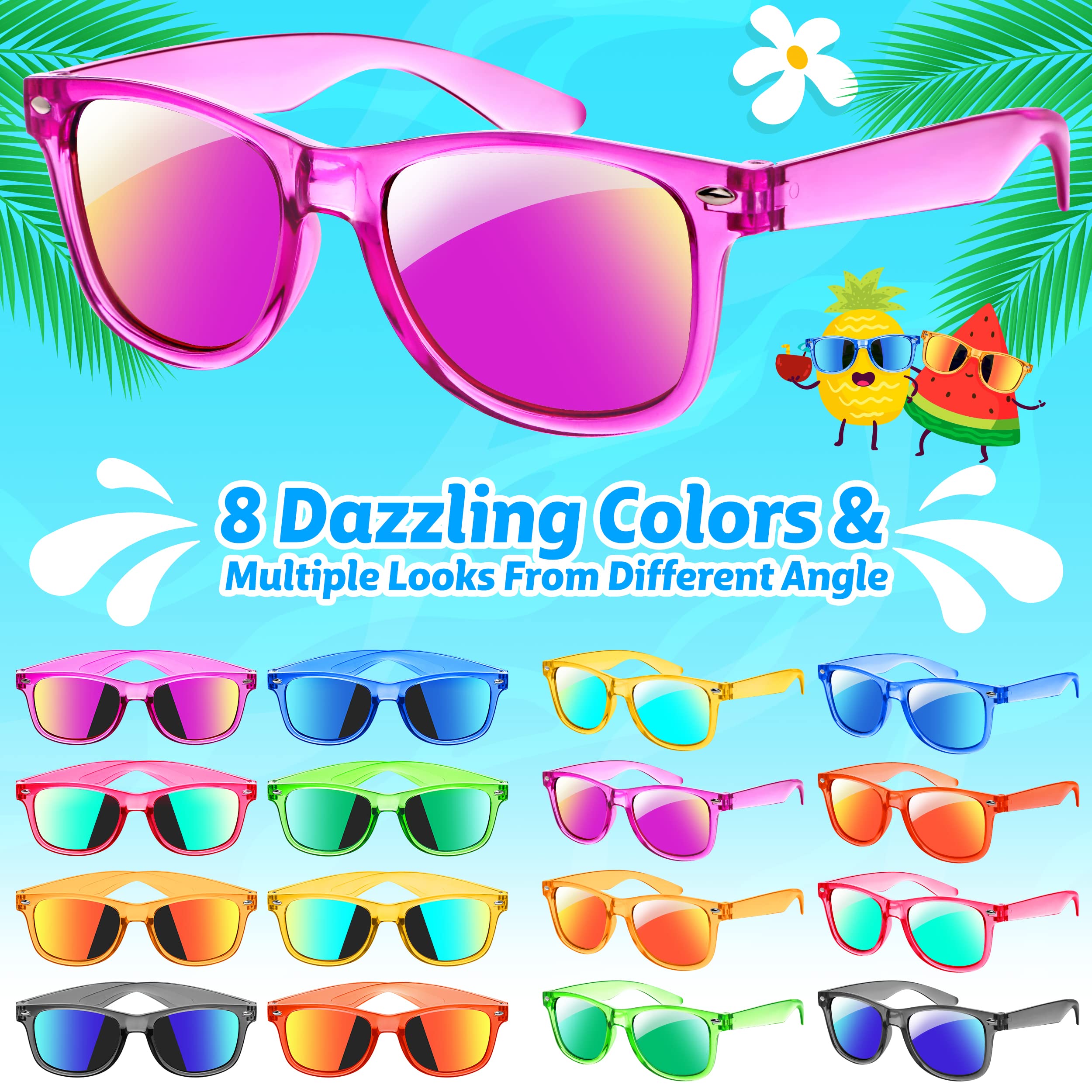 GIFTINBOX 16 Pack Kids Sunglasses – Translucent UV400 Party Favors for Ages 3-8