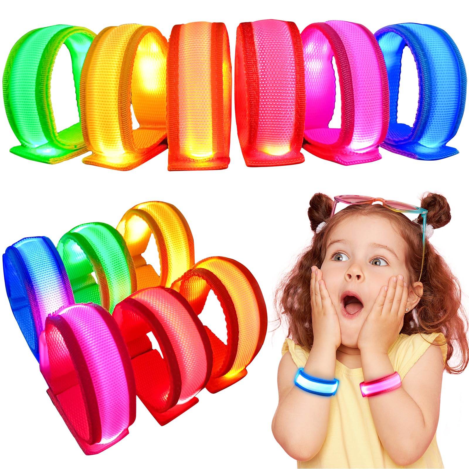 GIFTINBOX 6-Pack LED Light Up Bracelets with 3 Flash Modes for Night Events