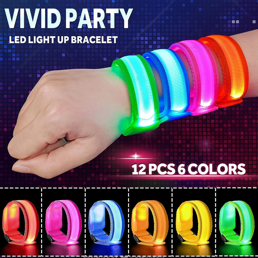 GIFTINBOX 6-Pack LED Light Up Bracelets with 3 Flash Modes for Night Events