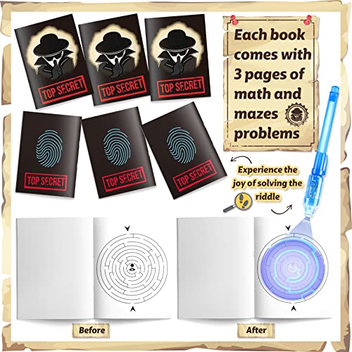 GIFTINBOX Invisible Ink Pens with UV Light – 12 Pack Spy Pens & Notebooks for Kids Secret Messages & Party Favors