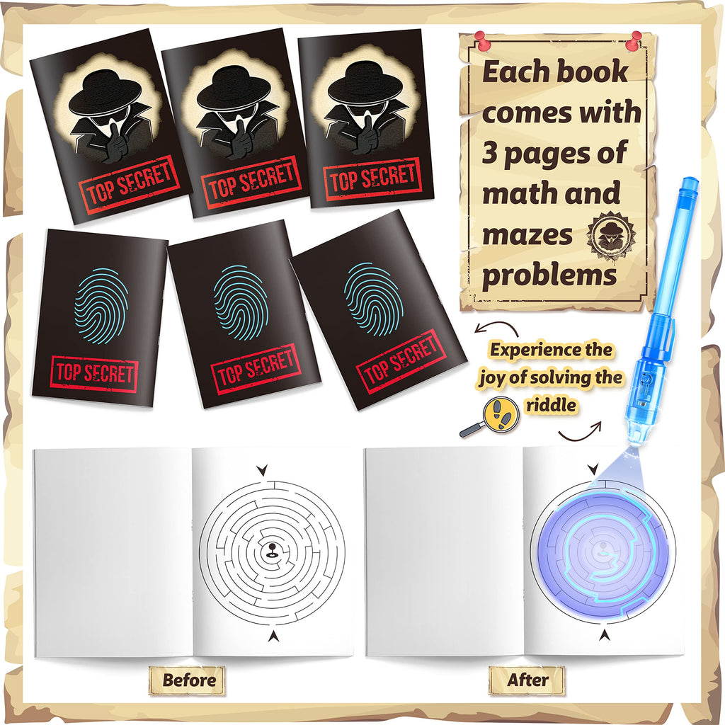 GIFTINBOX Invisible Ink Pens with UV Light – 12 Pack Spy Pens & Notebooks for Kids Secret Messages & Party Favors