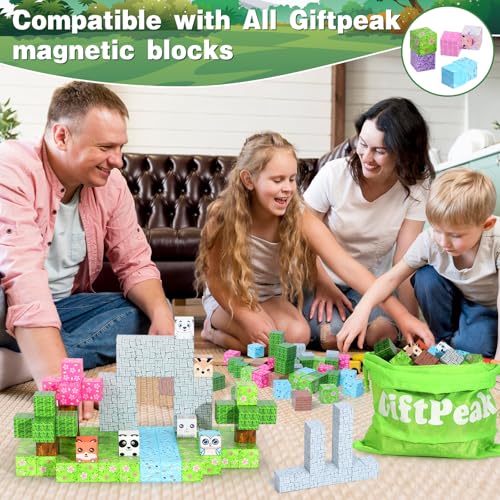 GiftPeak 100-Piece Magnetic Building Blocks – Forest Animal STEM Toy for Ages 3-8