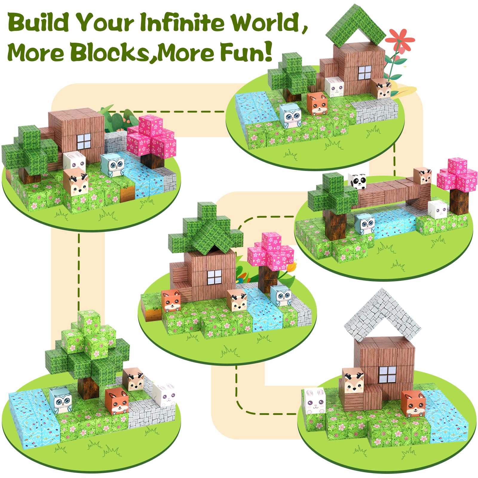 GiftPeak 100-Piece Magnetic Building Blocks – Forest Animal STEM Toy for Ages 3-8