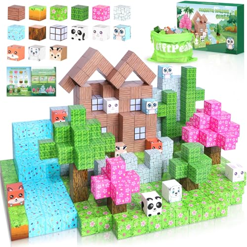 GiftPeak 100-Piece Magnetic Building Blocks – Forest Animal STEM Toy for Ages 3-8