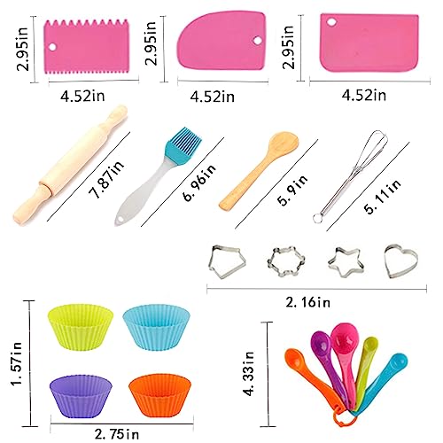 GIFTRRTOY Real Kids Cooking and Baking Set - 24 Piece Chef Role Play Kit with Apron, Hat, Utensils, Cupcake Molds for Toddlers Ages 3+