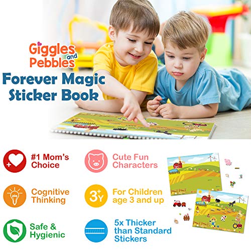 Giggles and Pebbles Magic Sticker Pad Book – Reusable, Washable, 170+ Stickers for Kids Ages 3+