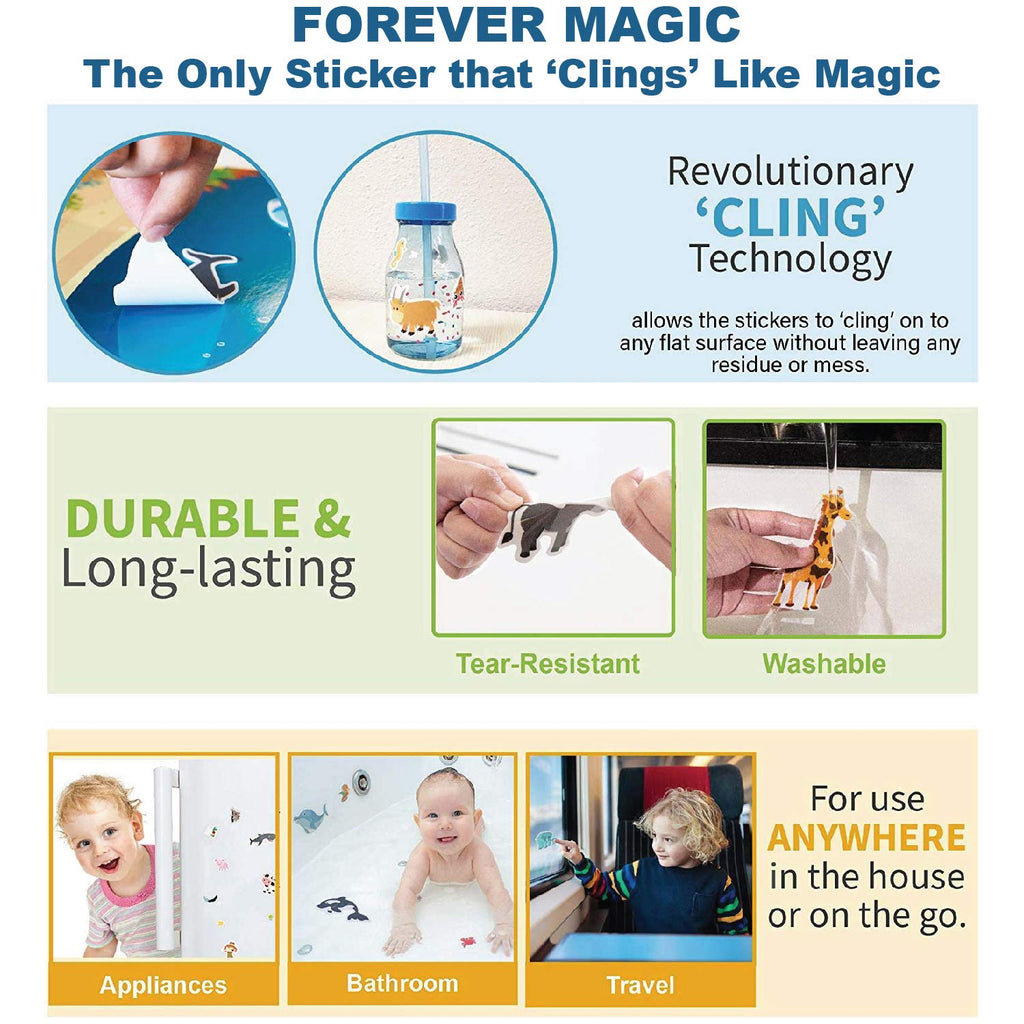 Giggles and Pebbles Magic Sticker Pad Book – Reusable, Washable, 170+ Stickers for Kids Ages 3+