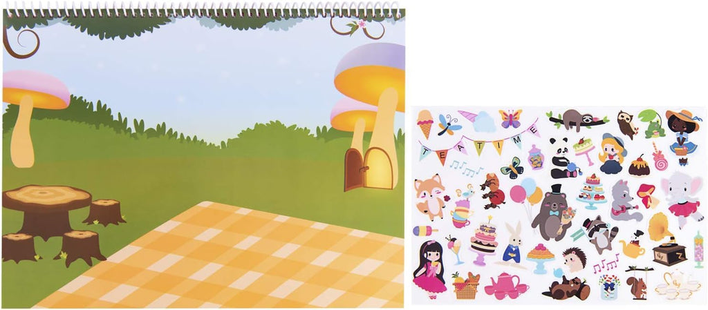 Giggles & Pebbles Magic Sticker Pad Book – 170 Reusable, Washable, Non-Adhesive Stickers for Kids (Magic Kingdom, Tea Party & Pet Resort)