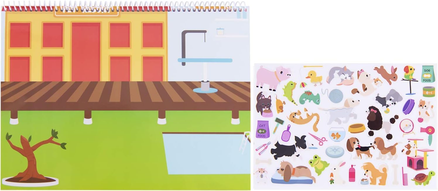 Giggles & Pebbles Magic Sticker Pad Book – 170 Reusable, Washable, Non-Adhesive Stickers for Kids (Magic Kingdom, Tea Party & Pet Resort)