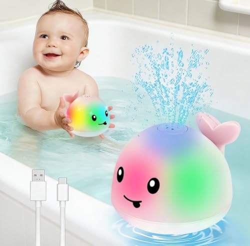 Gigilli Baby Girl Bath Toys – Light-Up Whale Sprinkler with USB Charging Dock, IPX8 Waterproof, BPA-Free, for Toddlers 6 Months to 5 Years