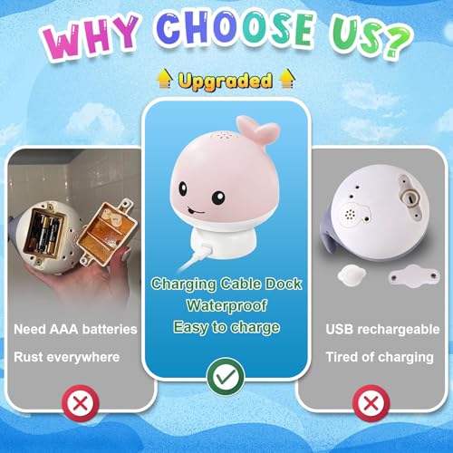 Gigilli Baby Girl Bath Toys – Light-Up Whale Sprinkler with USB Charging Dock, IPX8 Waterproof, BPA-Free, for Toddlers 6 Months to 5 Years