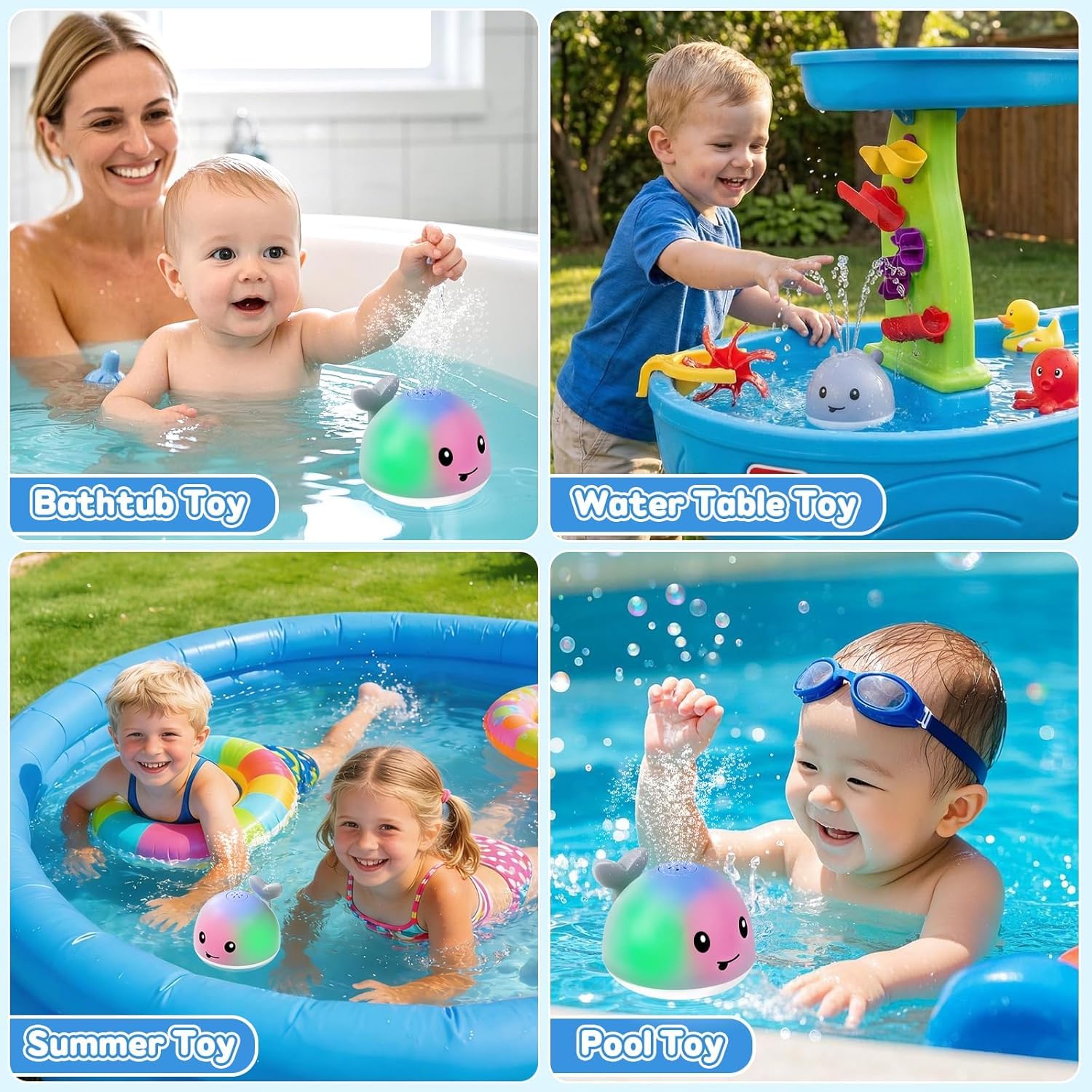 Gigilli Baby Girl Bath Toys – Light-Up Whale Sprinkler with USB Charging Dock, IPX8 Waterproof, BPA-Free, for Toddlers 6 Months to 5 Years