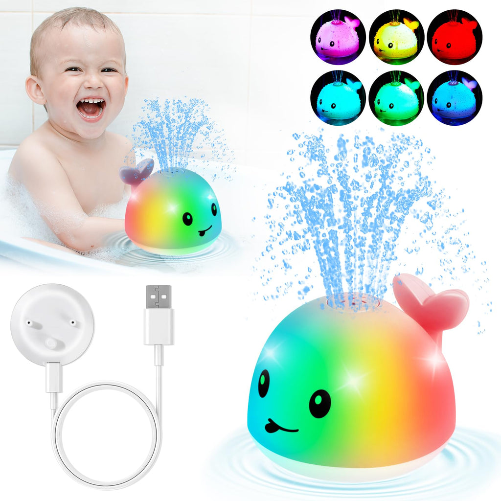 Gigilli Baby Girl Bath Toys – Light-Up Whale Sprinkler with USB Charging Dock, IPX8 Waterproof, BPA-Free, for Toddlers 6 Months to 5 Years