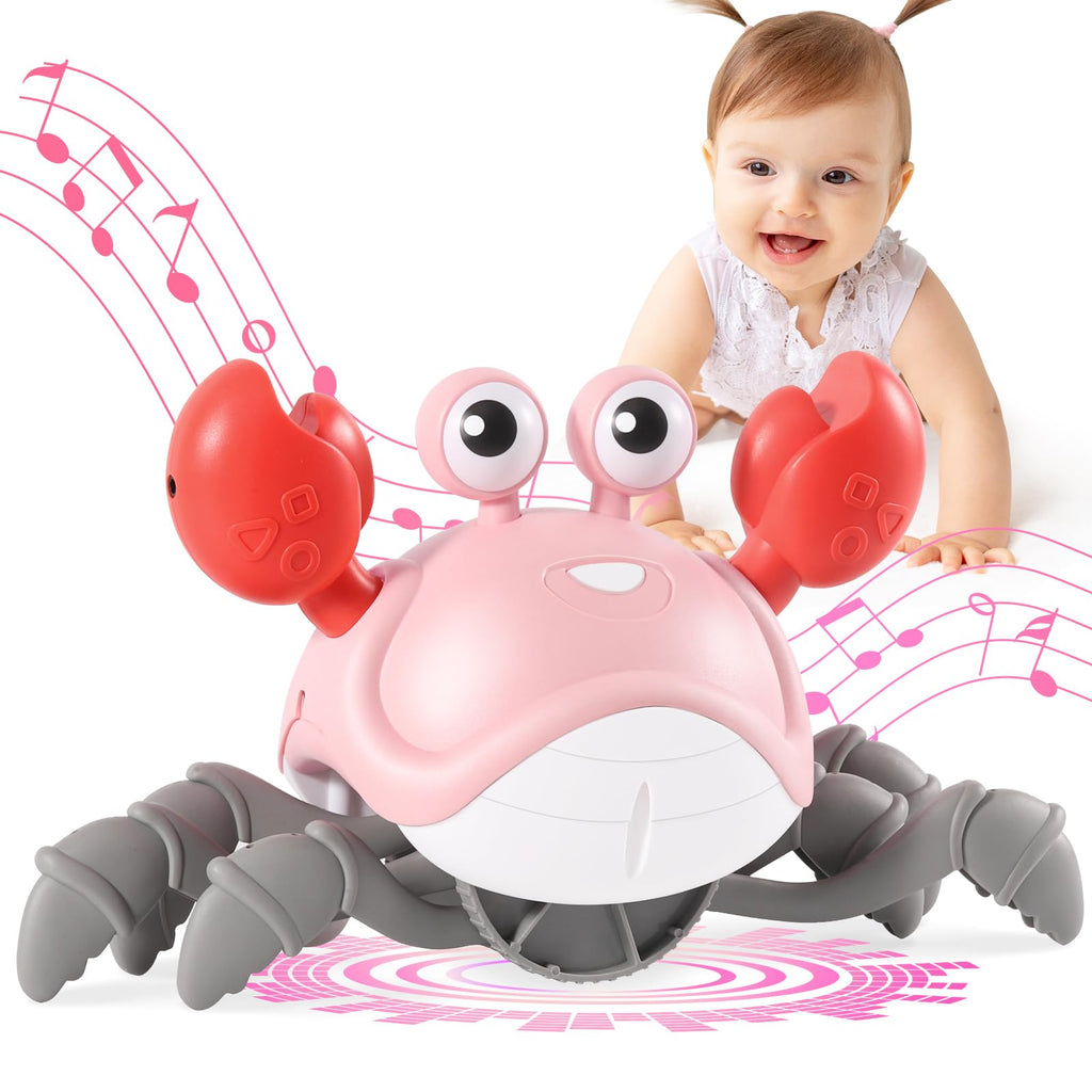 Gigilli Crawling Crab Baby Girl Toy – Tummy Time Toy with Music, Lights & Obstacle Avoidance for 6-18 Month Olds