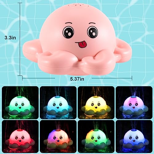 Gigilli Rechargeable Octopus Bath Toy – Light-Up Sprinkler for Toddlers Ages 1-3, 1500mAh Battery, Waterproof Design