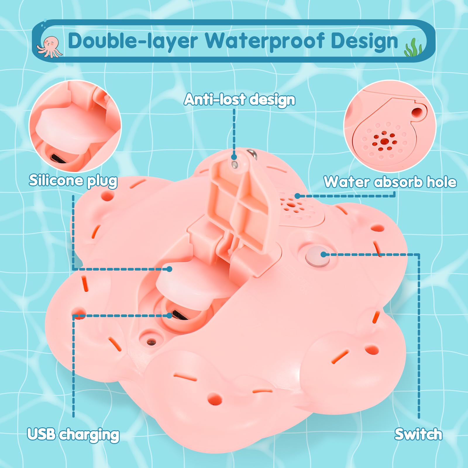 Gigilli Rechargeable Octopus Bath Toy – Light-Up Sprinkler for Toddlers Ages 1-3, 1500mAh Battery, Waterproof Design