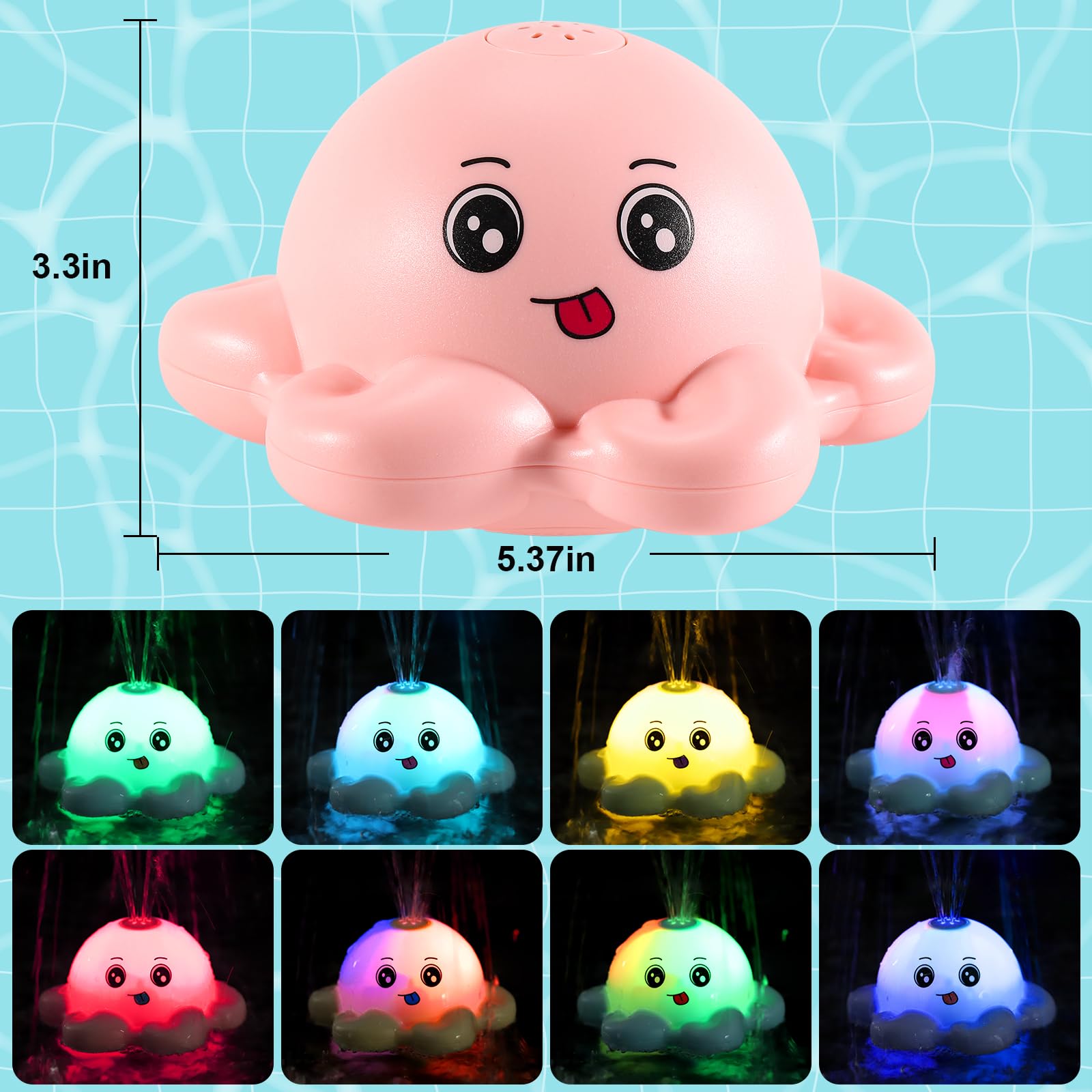 Gigilli Rechargeable Octopus Bath Toy – Light-Up Sprinkler for Toddlers Ages 1-3, 1500mAh Battery, Waterproof Design
