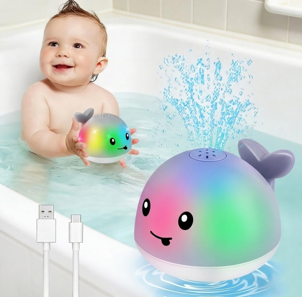 Gigilli Whale Bath Toy: Light-Up Sprinkler for Toddlers with USB Charging and IPX8 Waterproof