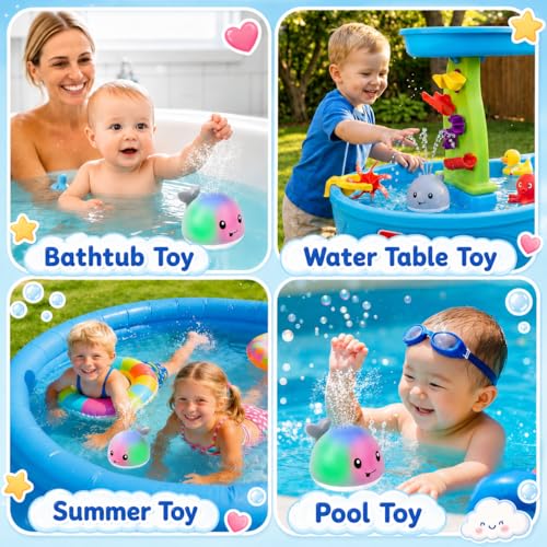 Gigilli Whale Bath Toy: Light-Up Sprinkler for Toddlers with USB Charging and IPX8 Waterproof