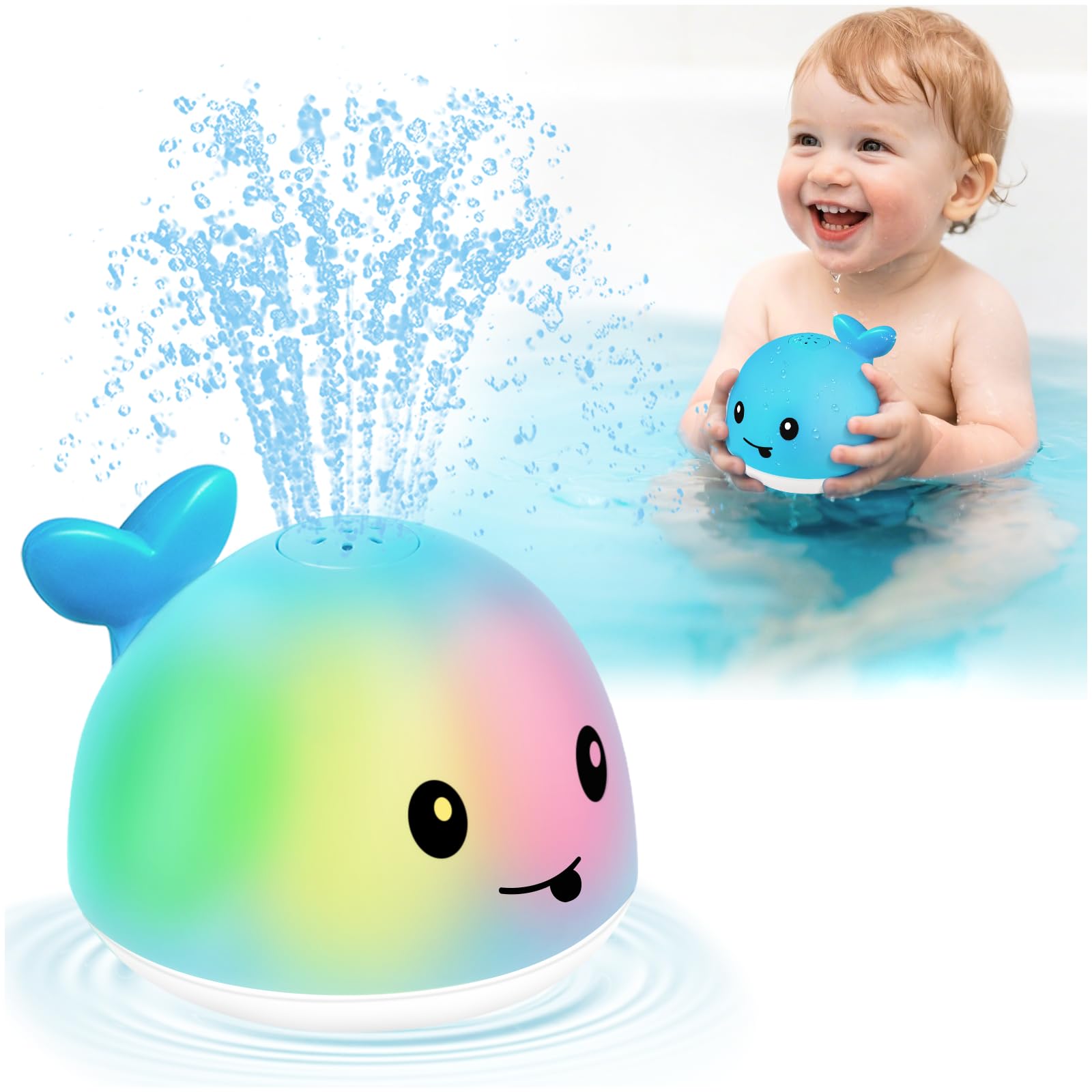 Gigilli Whale Bath Toy Sprinkler - Rechargeable Light Up Bathtub Toy for Toddlers 1-3, Baby Pool Toys for 6-18 Months, Boys Girls Birthday Gift